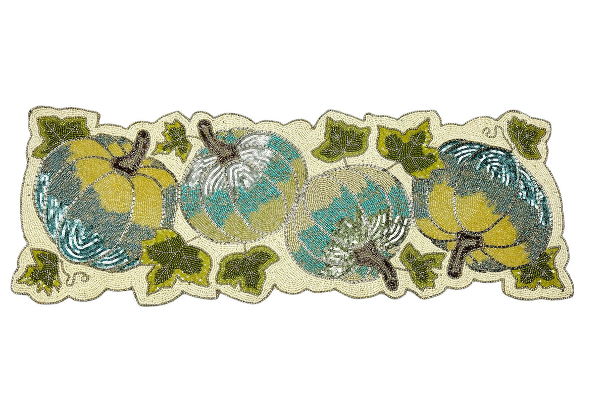 Handmade beaded fall colorful pumpkin table runner – The