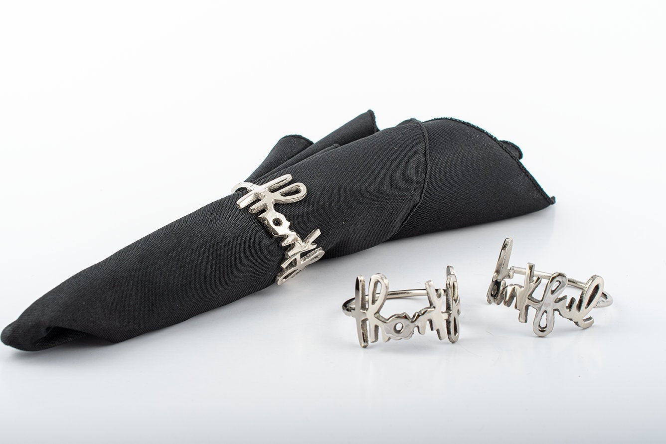 Silver 'Thankful' Handmade Napkin Rings (set of 4)