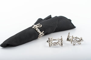 Silver 'Thankful' Handmade Napkin Rings (set of 4)