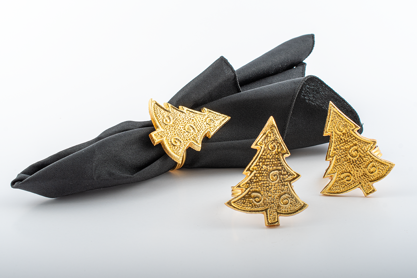 Gold 'Christmas Tree' Style Handmade Napkin Rings (set of 4)